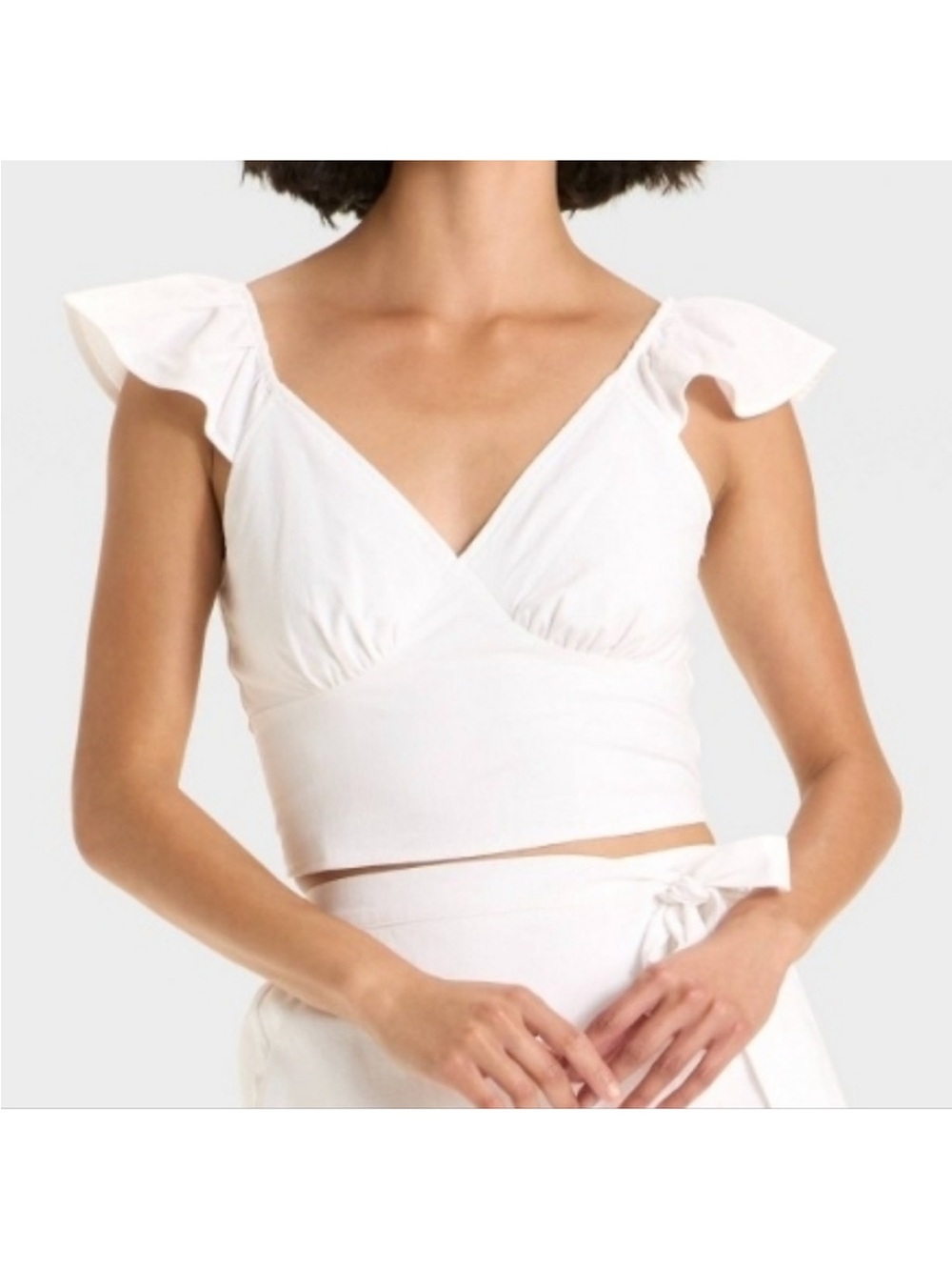 A new day White Flutter Sleeve Wrap Crop Top - Women